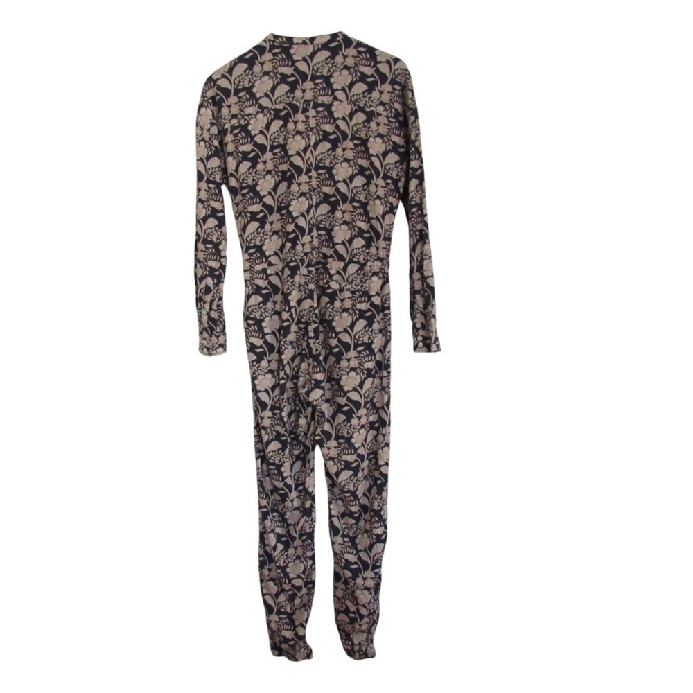 Faherty Savoie Floral Jumpsuit Linen Blend Navy Long Sleeve XS Drawcord Comfort - Picture 2 of 12
